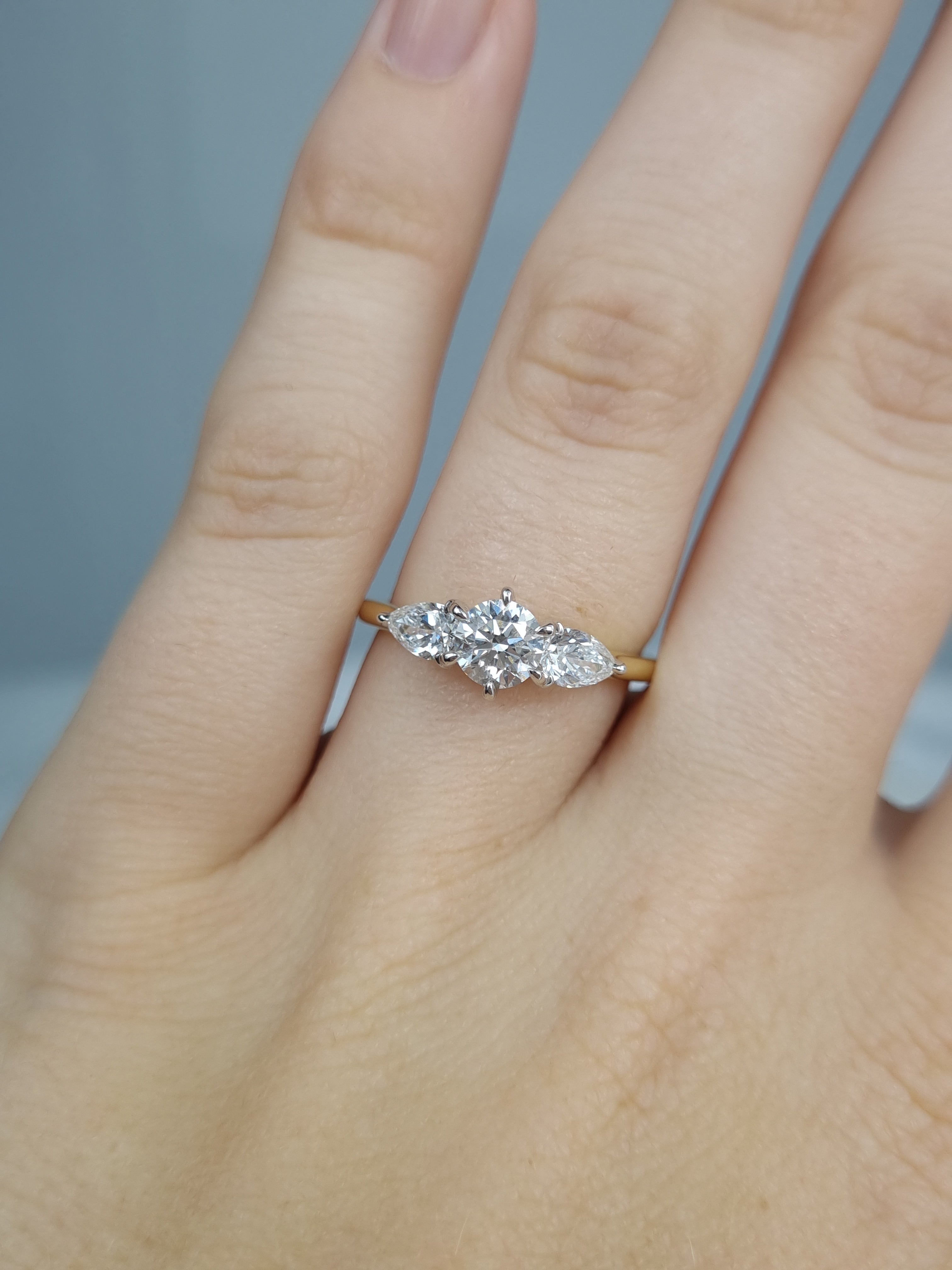 18ct Yellow and White Gold Natural Diamond Trilogy engagement ring, 1.08ct total