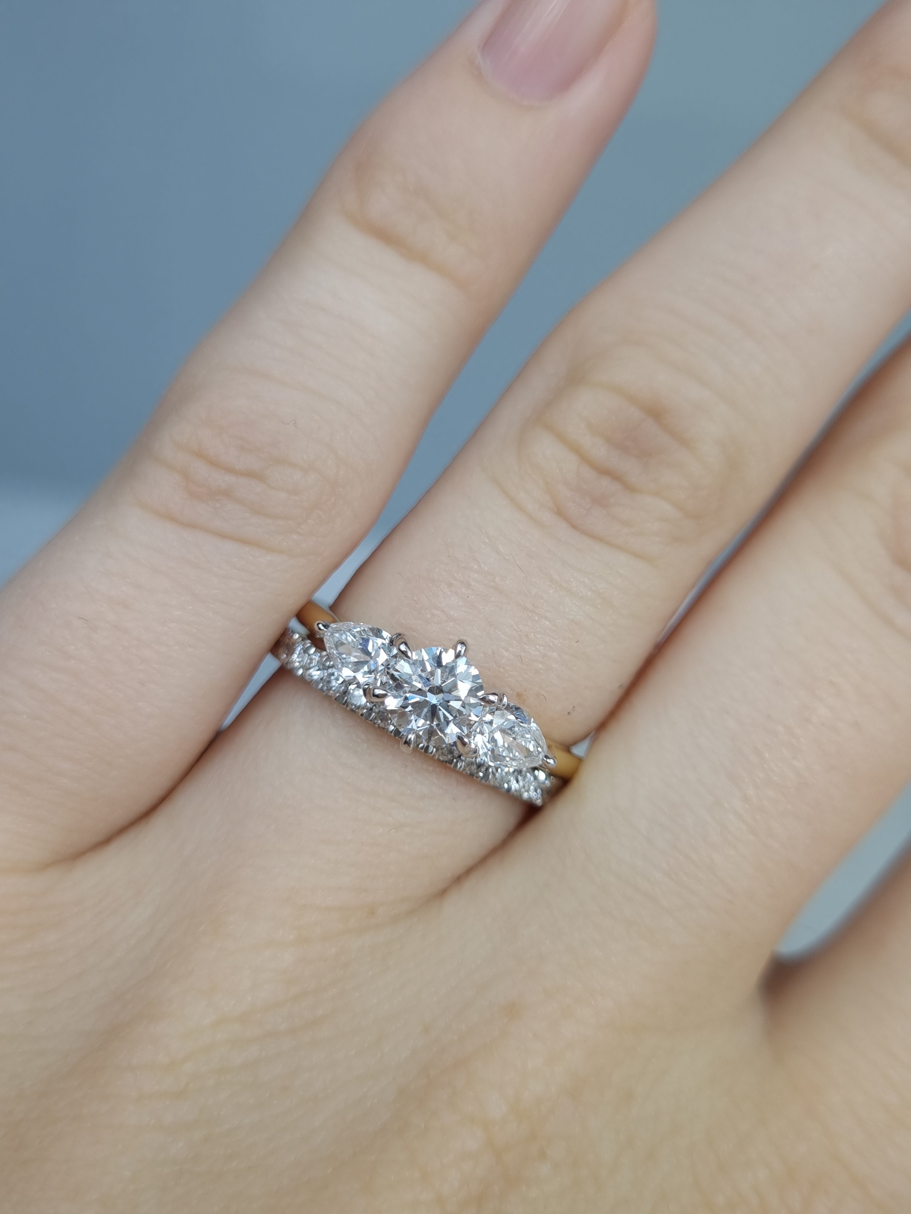 18ct Yellow and White Gold Natural Diamond Trilogy engagement ring, 1.08ct total