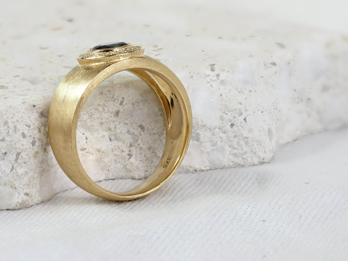 9ct Yellow Gold Australian Sapphire and Diamond Textured Ring, 0.83ct Centre