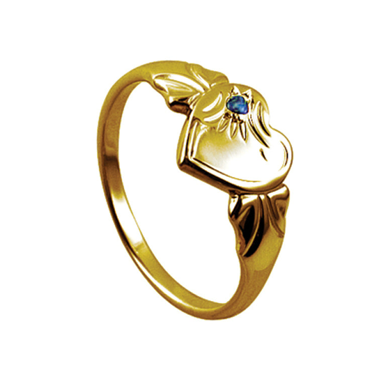 9ct Yellow Gold Blue Spinel Heart Signet Ring