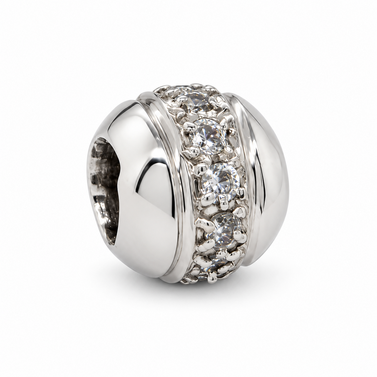 Surreal 9ct White Gold Cubic Zirconia Belcher Bead