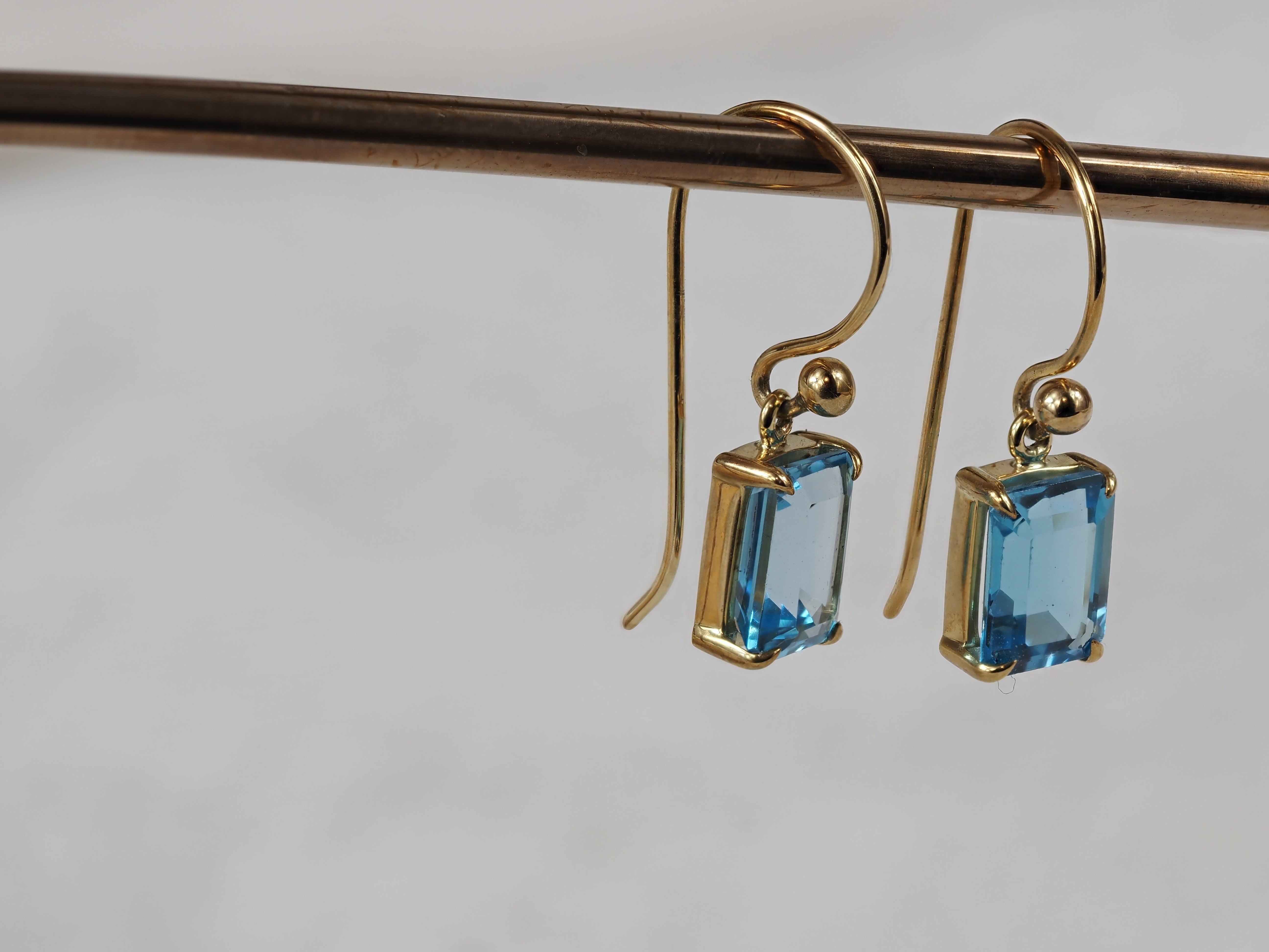 9ct Yellow Gold Blue Topaz Shepard Hook Earrings