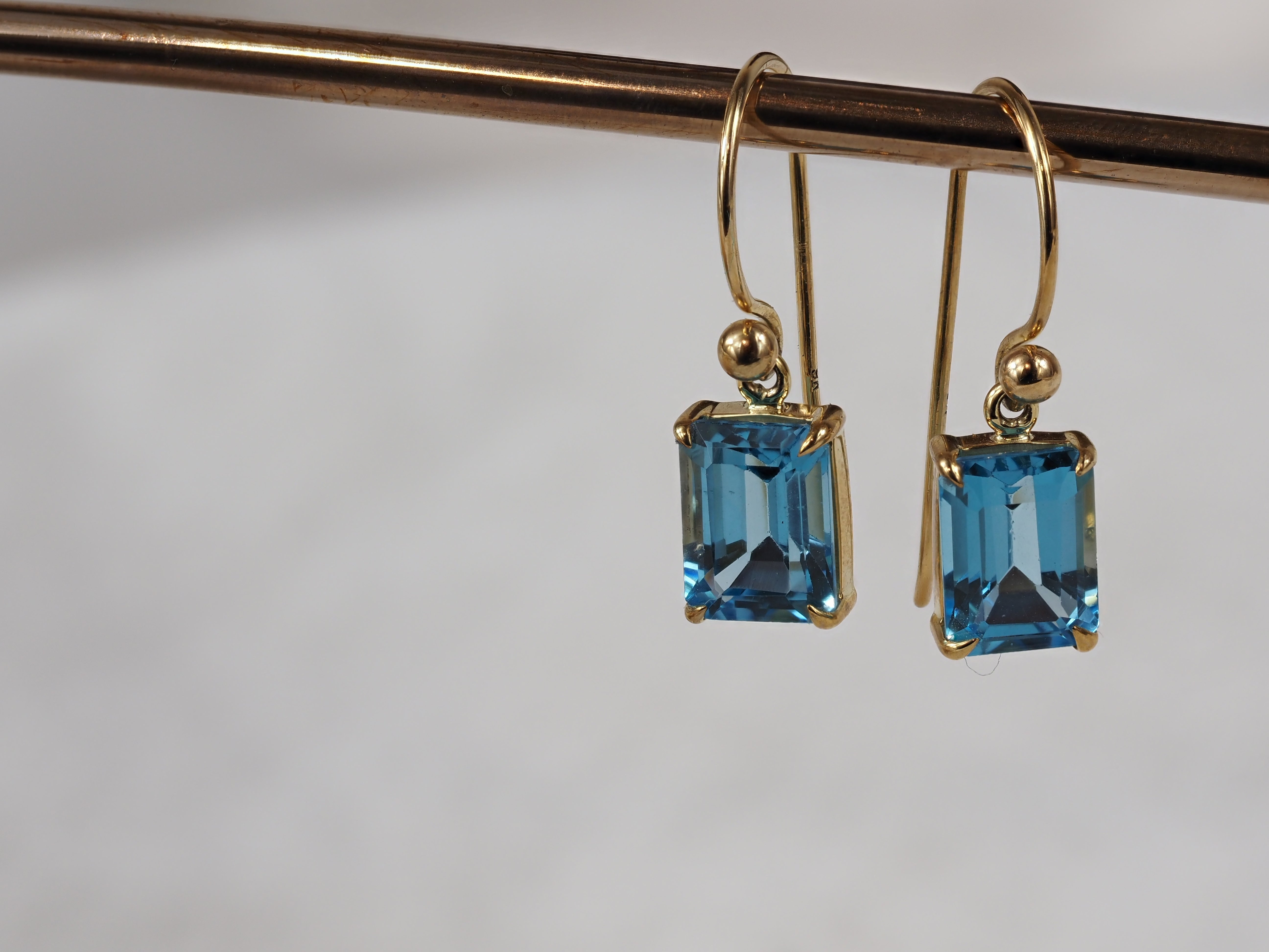 9ct Yellow Gold Blue Topaz Shepard Hook Earrings