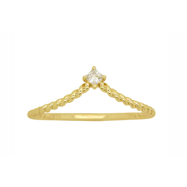 9ct Yellow Gold Twist Band Ring with Cubic Zirconia