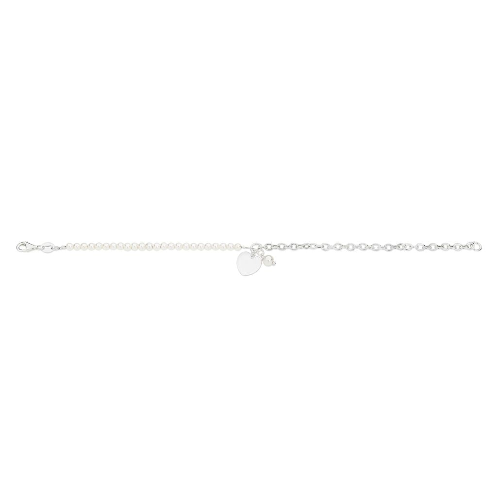 Sterling Silver Bracelet with Freshwater Pearl and Engravable Heart Disc