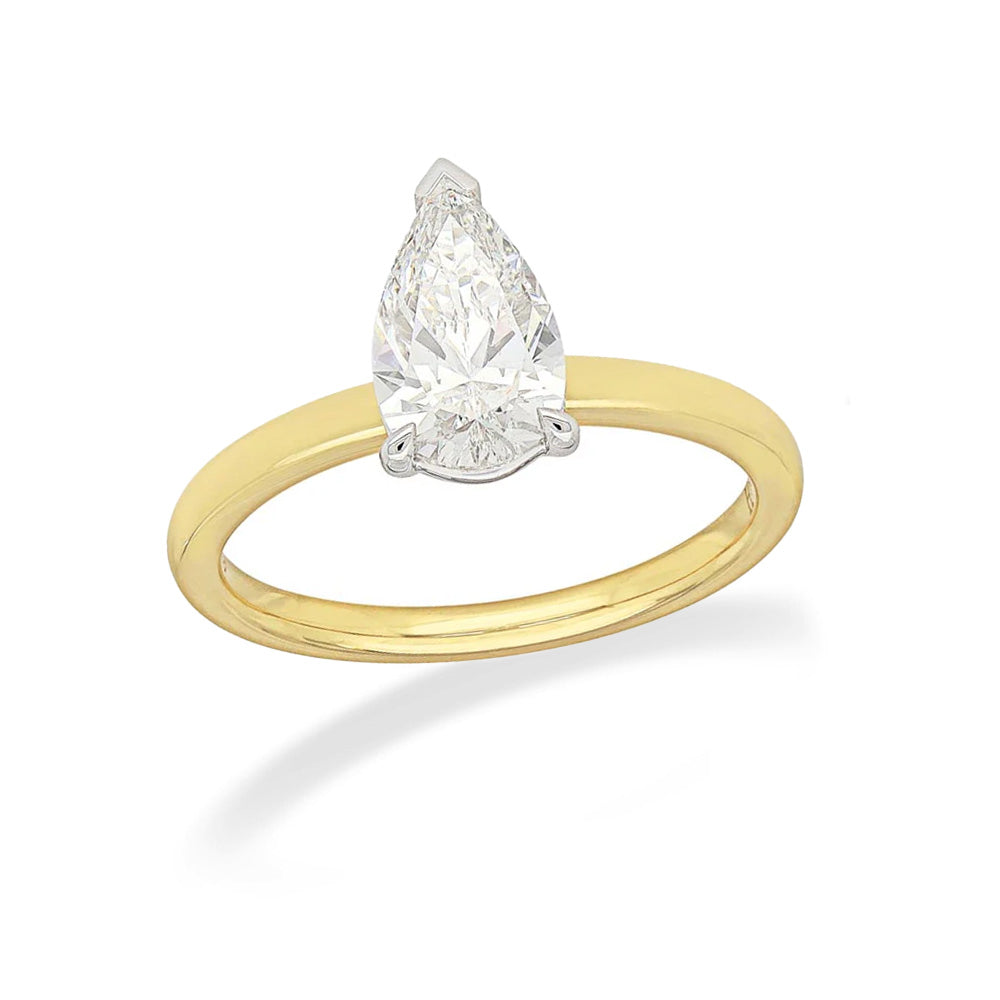 18ct Yellow and White gold Vero Lab-Grown Pear Diamond ring, 1ct centre
