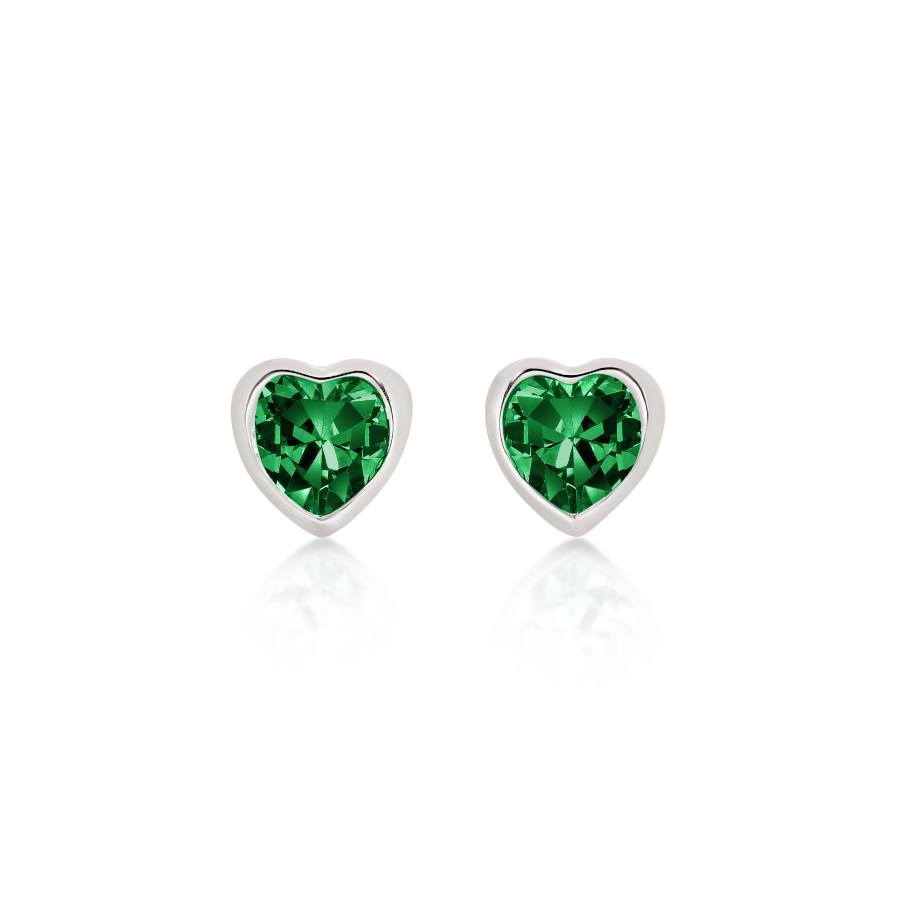 Sterling Silver Green Heart Stud Earrings
