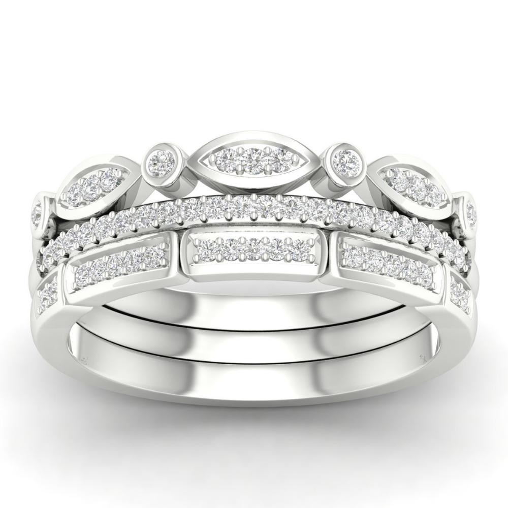 9ct White Gold Vintage-Inspired 3 Stack Diamond Rings, 0.25ct total.