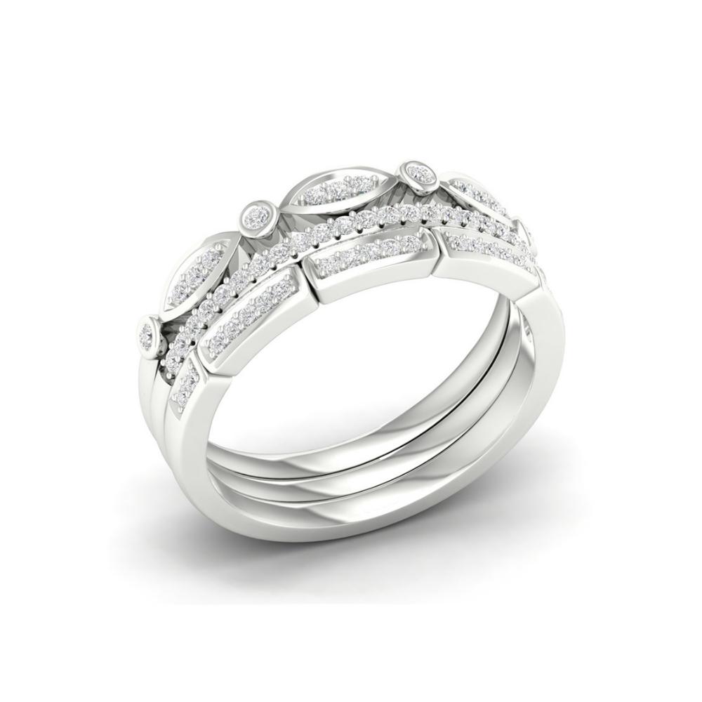 9ct White Gold Vintage-Inspired 3 Stack Diamond Rings, 0.25ct total.