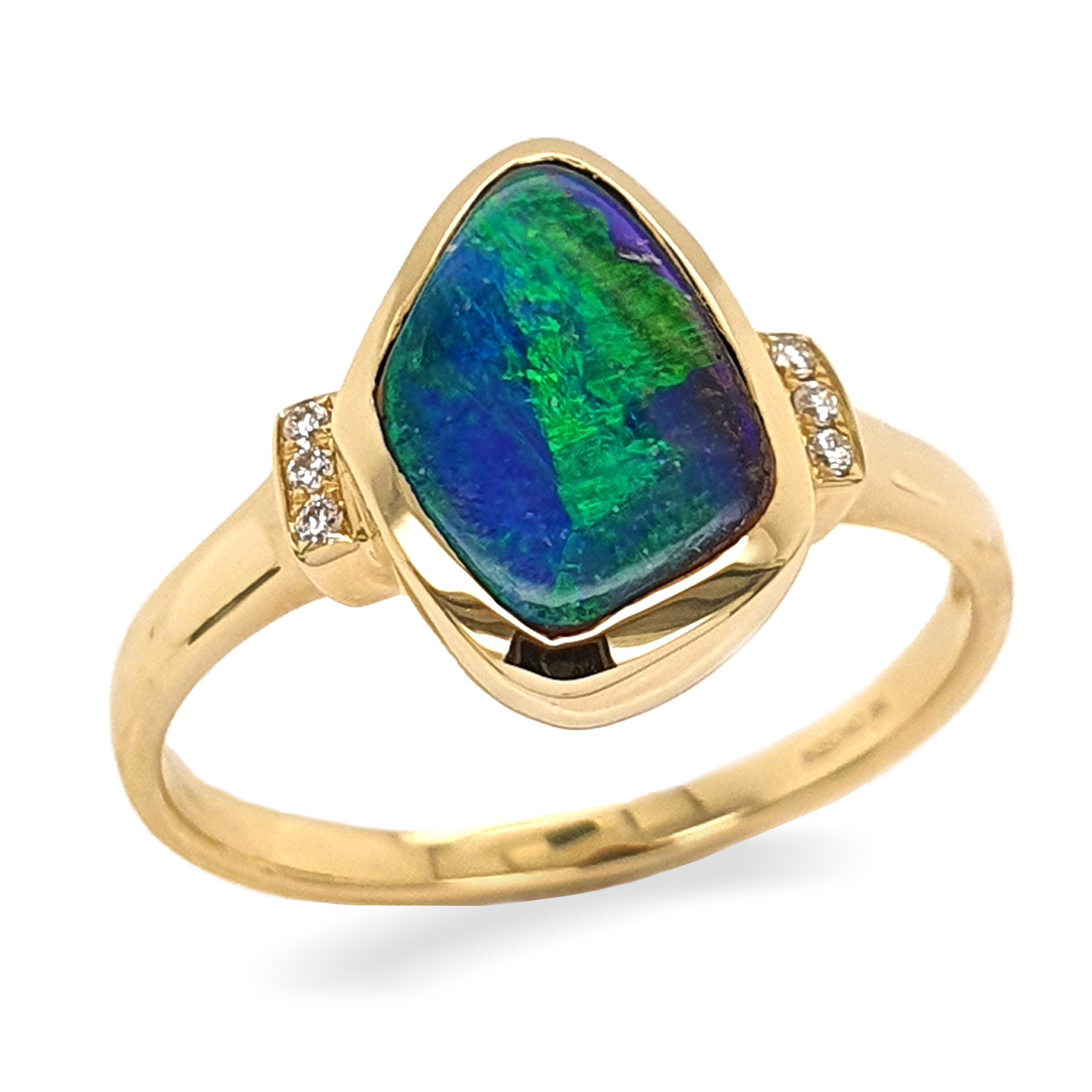 9ct Yellow Gold 2.18ct Solid Boulder Opal & Diamond Ring