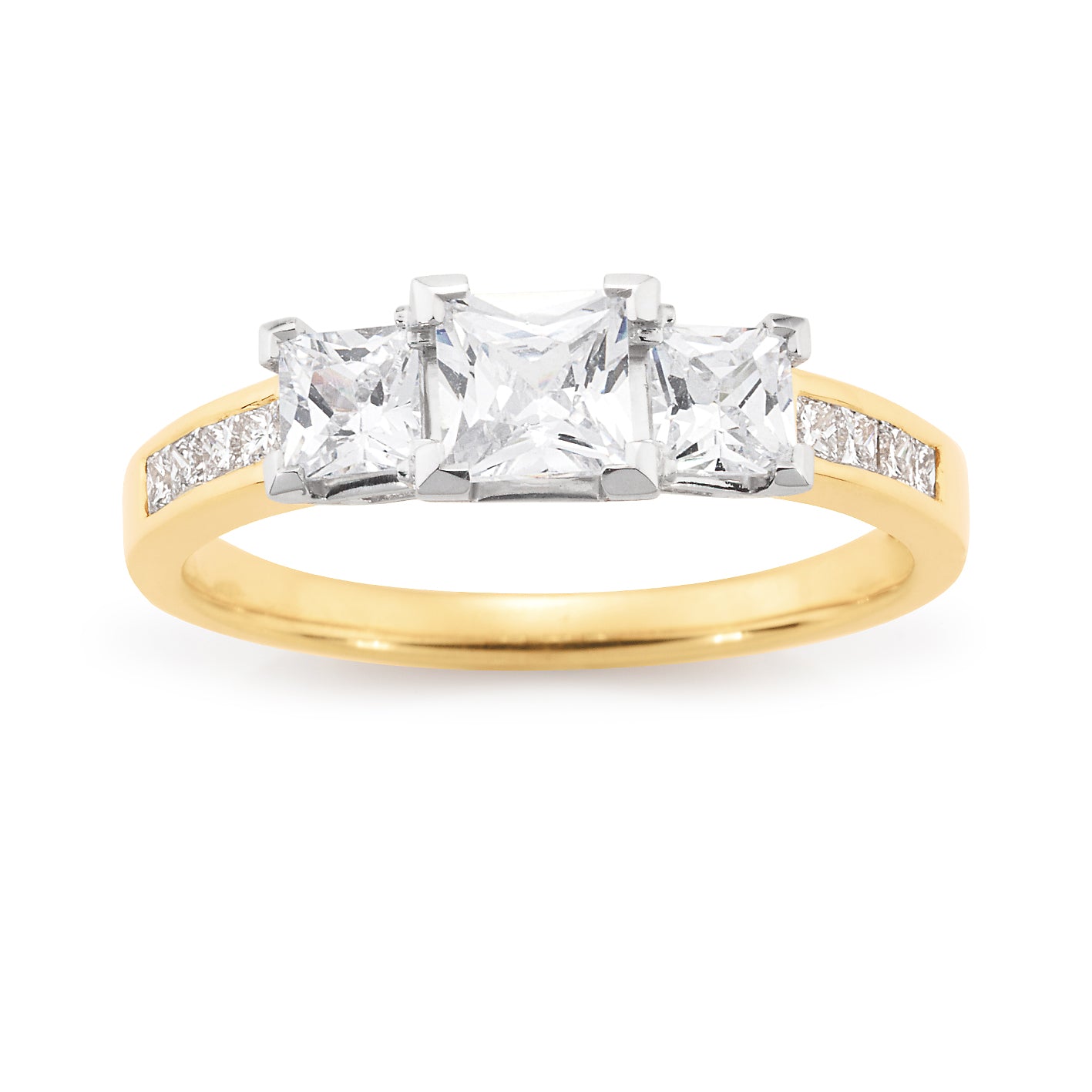 18 Carat White Gold Princess Trilogy Engagement Ring, 1.28 Carats.