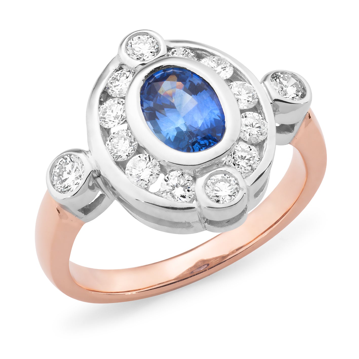 9ct Rose and White Gold Ceylon Sapphire and Diamond Ring