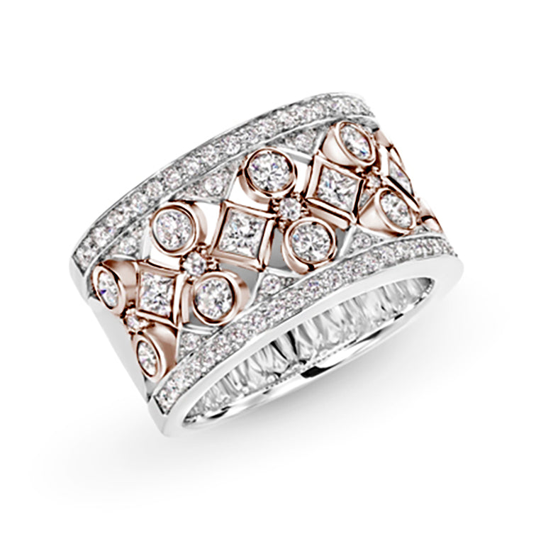 18 Carat White & Rose Gold Luxury Diamond Ring, 1.75 Carats.