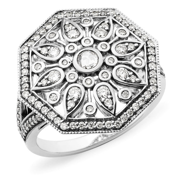 18 Carat Vintage-Inspired Diamond Dress Ring, 0.81 carats.