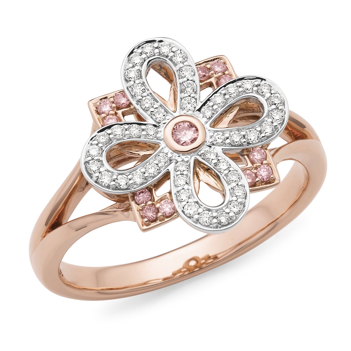 9ct White and Rose gold Argyle Pink Diamond Clover ring