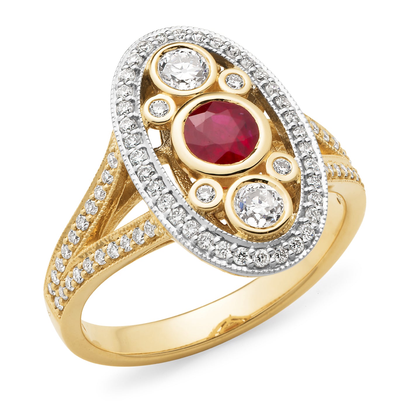 9 Carat Yellow Gold, Natural Ruby & Diamond Dress ring.
