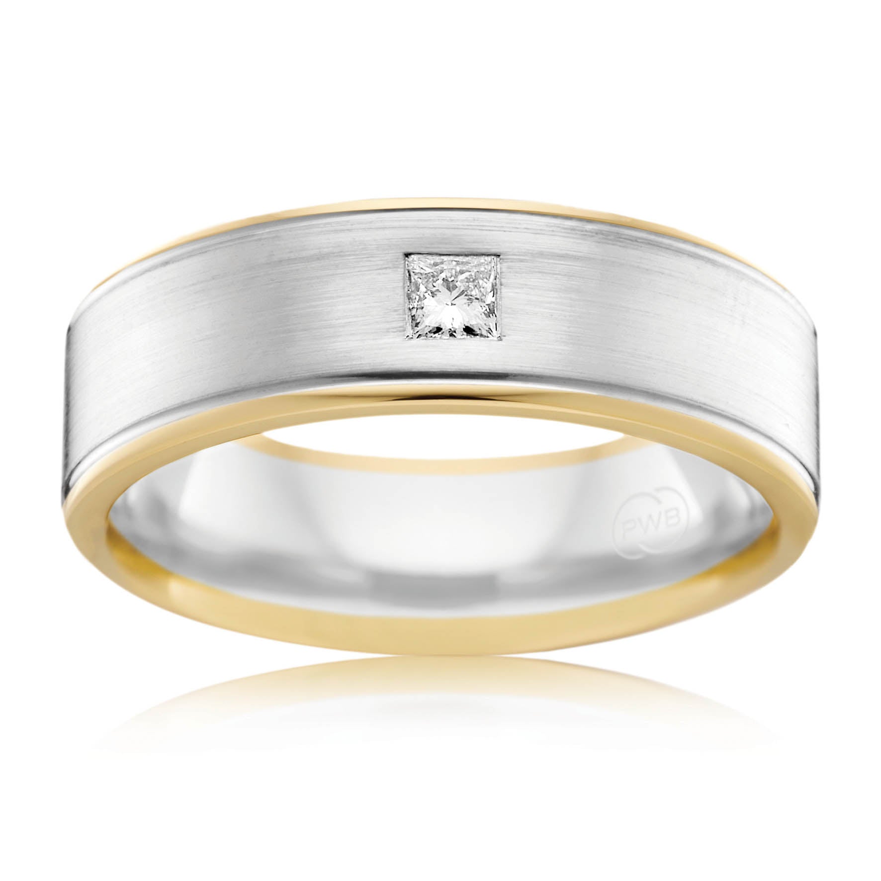 Two-tone Gents Wedding Ring with 0.10 carat Princess-cut Diamond.