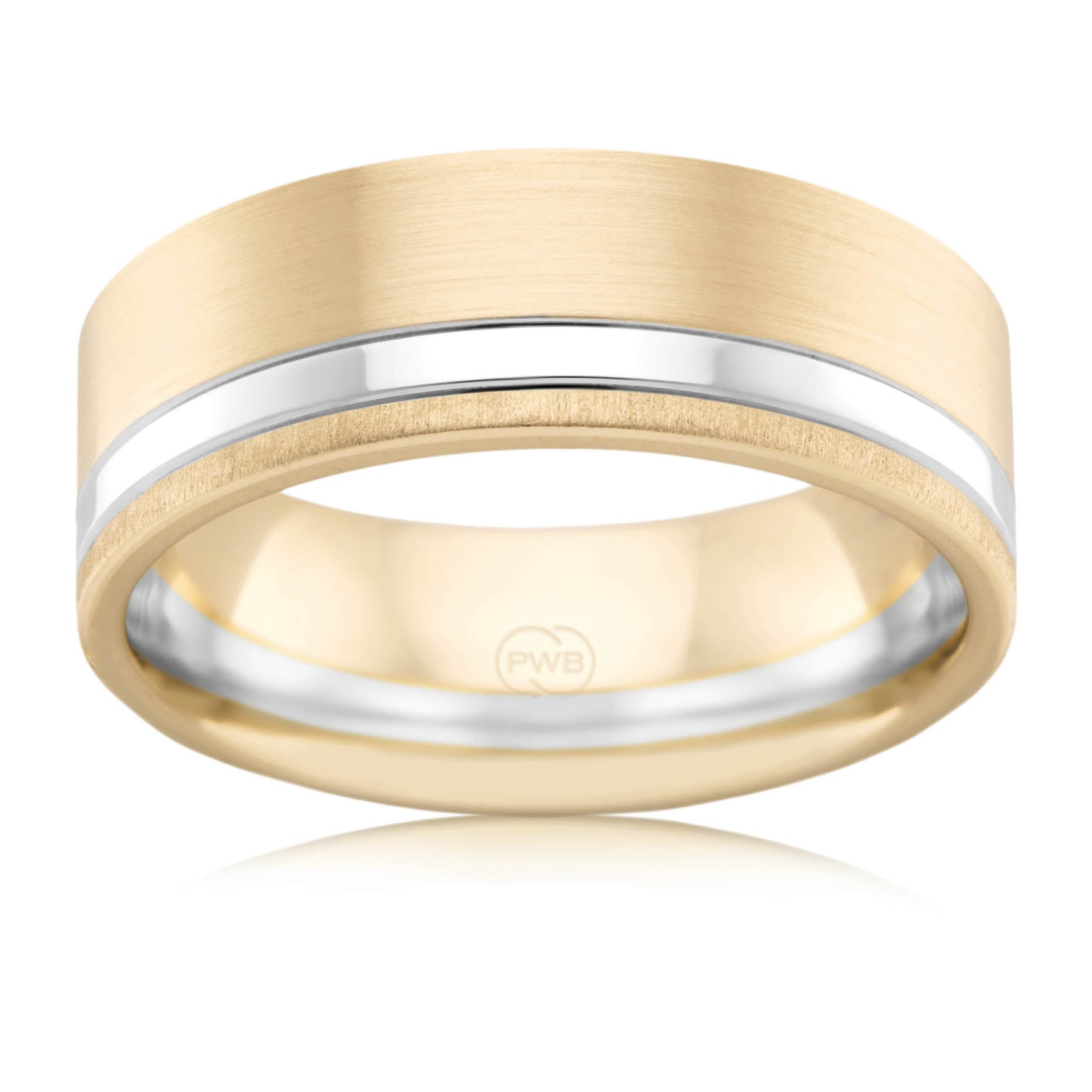 Two-Tone Gents Flat-Profile Wedding Ring.