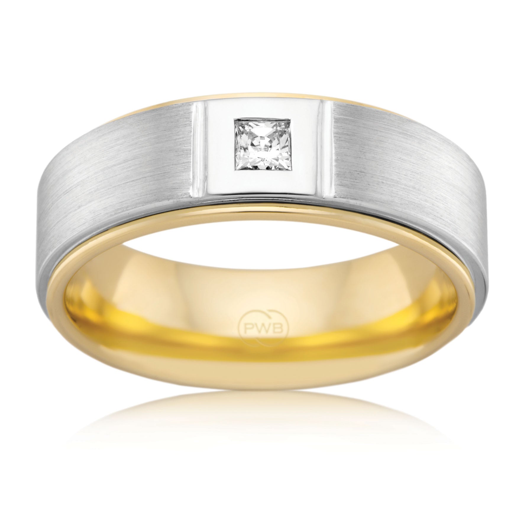 Two-tone Gents Wedding Ring with 0.15 carat Princess-cut Diamond.