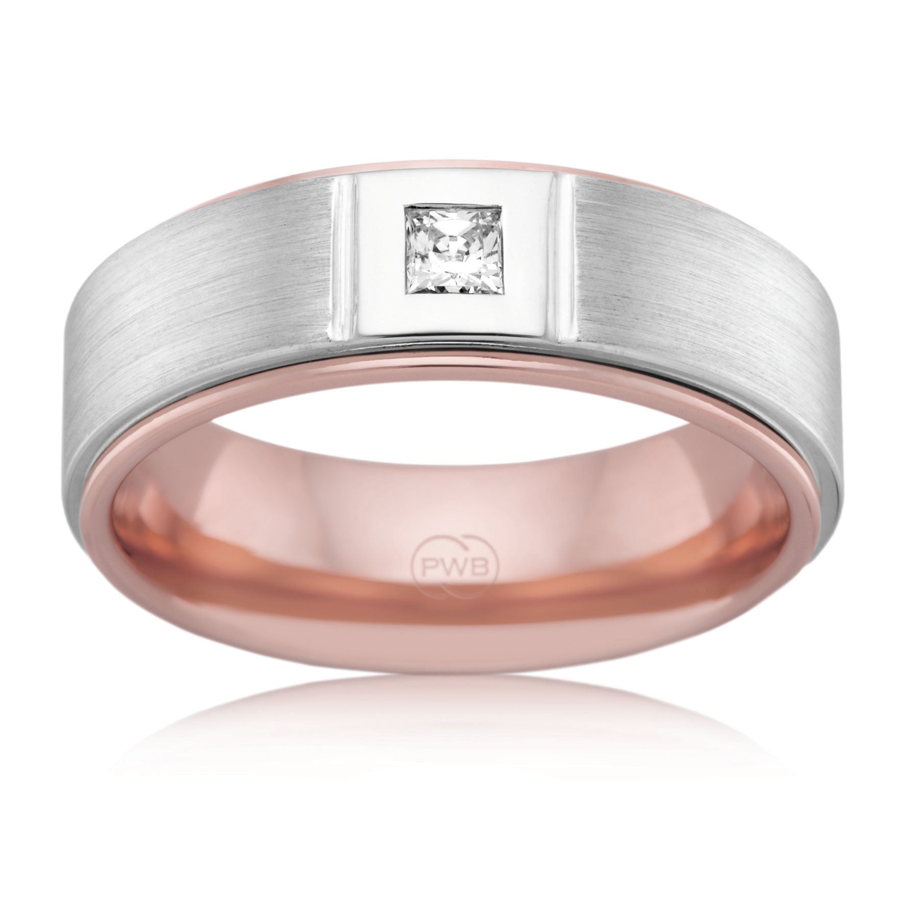 Two-tone Gents Wedding Ring with 0.15 carat Princess-cut Diamond.