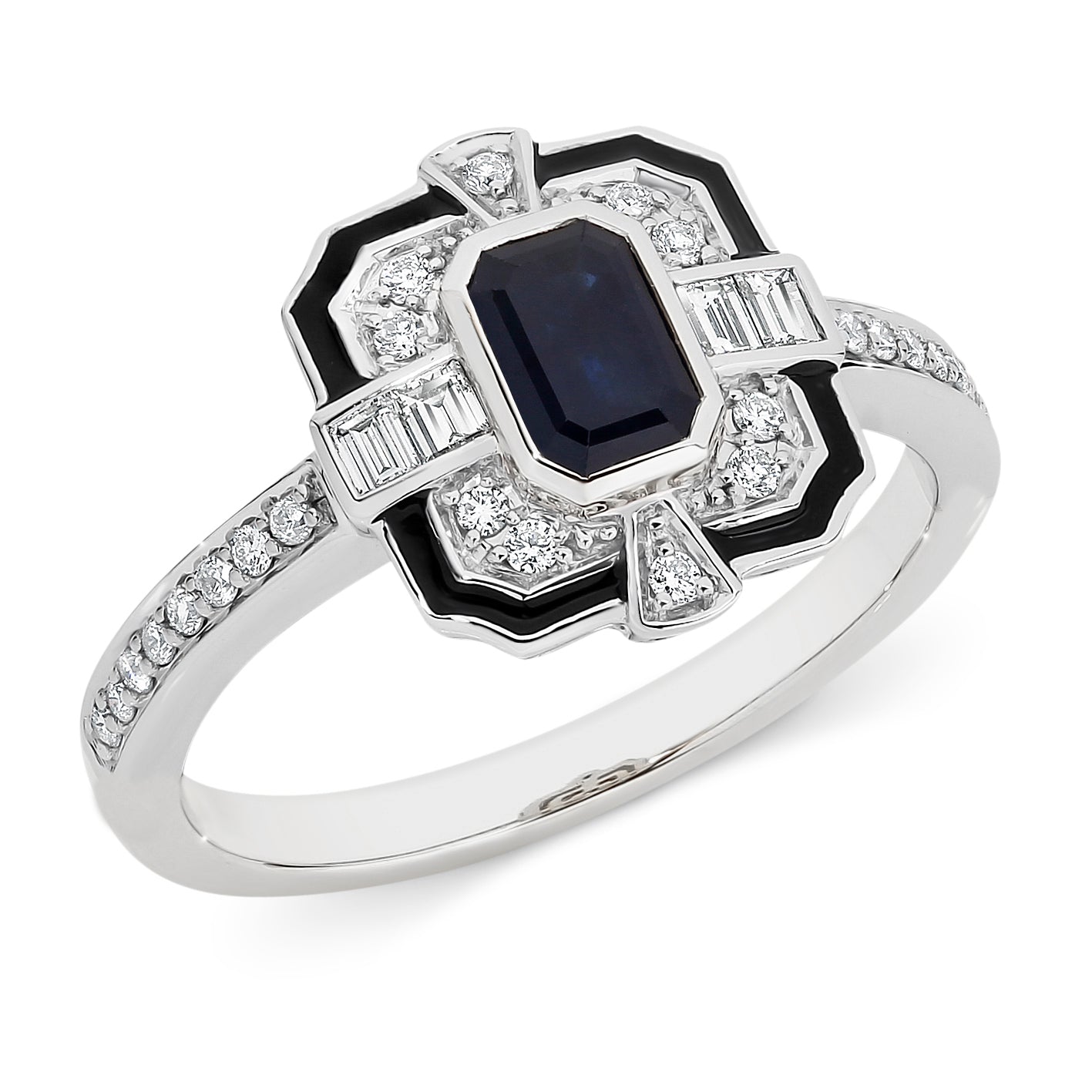 18 Carat White & Yellow Sapphire & Diamond Art Deco Ring