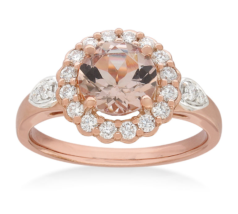 18 carat Rose Gold, Morganite & Diamond ring.