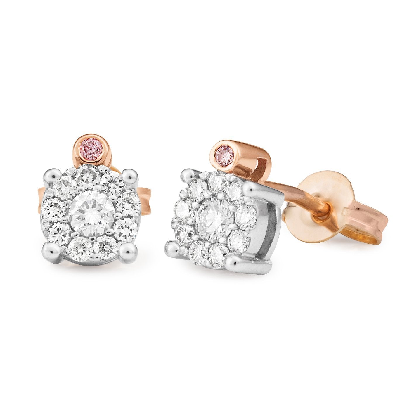 9ct Rose and White gold 0.26ct Diamond and Pink Diamond stud earrings