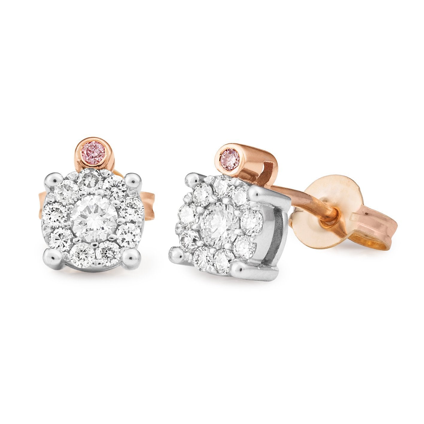 9ct Rose and White gold 0.26ct Diamond and Pink Diamond stud earrings