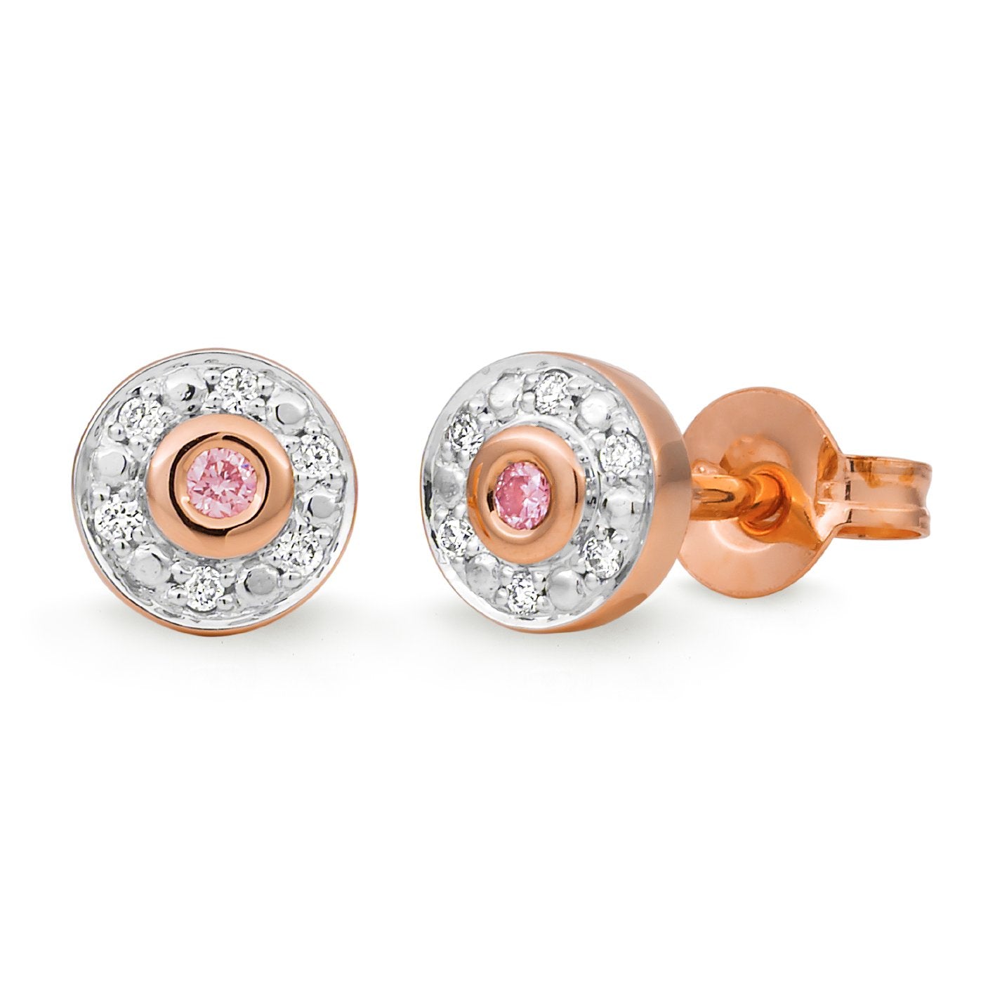 9ct Rose and White Gold Diamond and Pink Diamond stud earrings