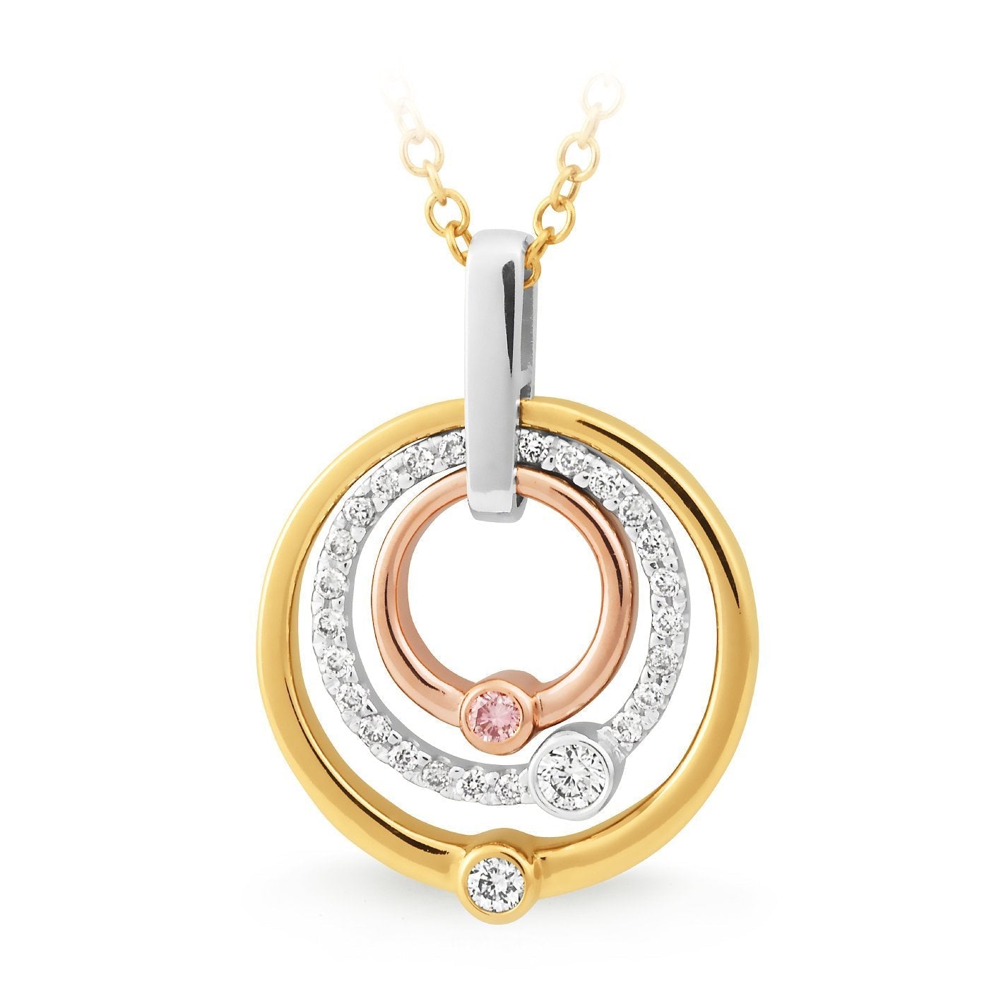 9ct Yellow, White and Rose gold Diamond and Pink Diamond pendant
