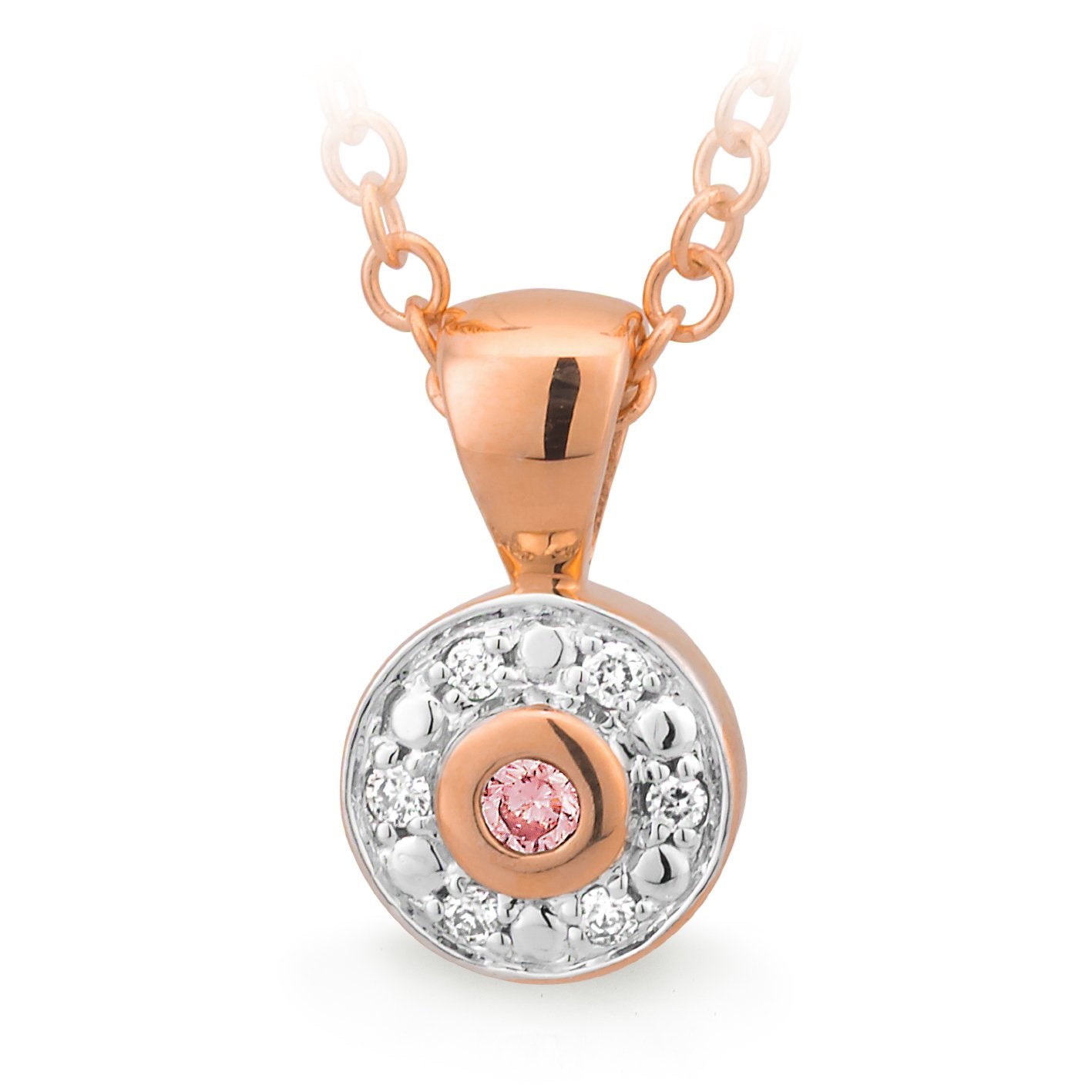9ct Rose and White Gold Diamond and Pink Diamond pendant