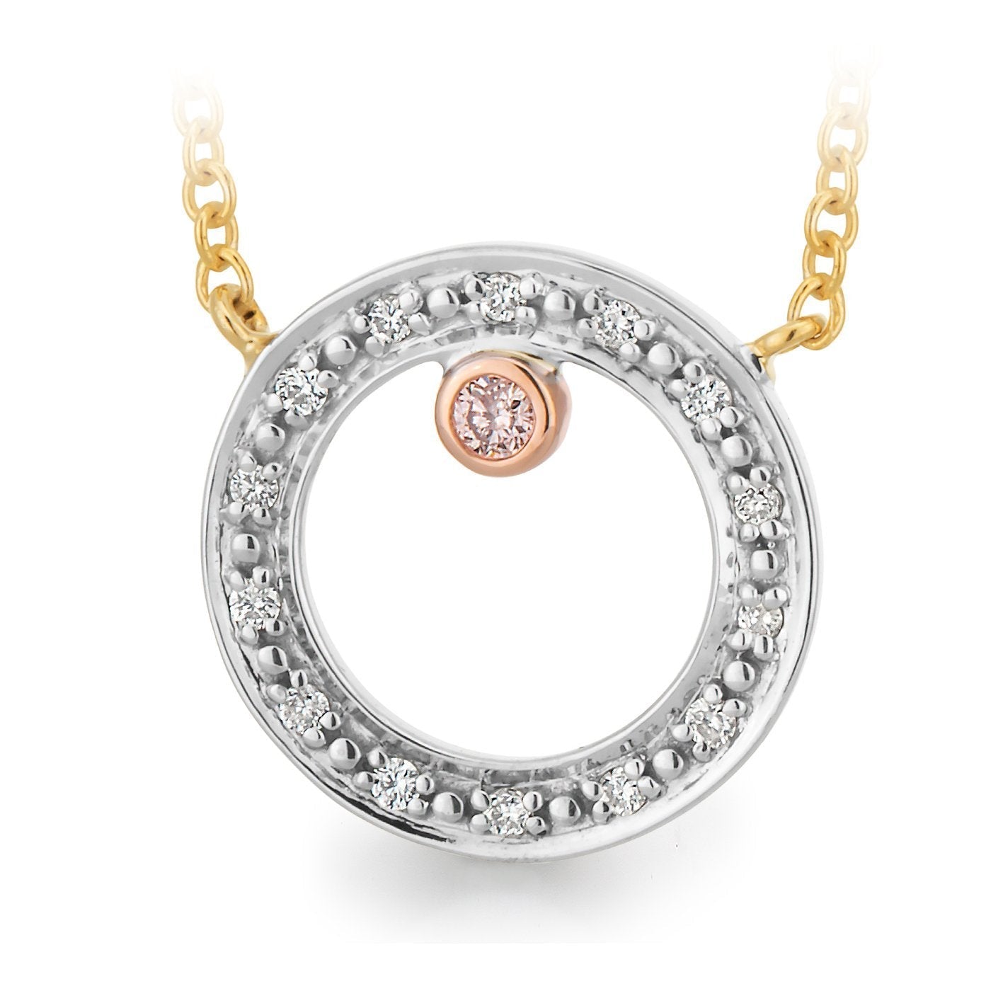 9ct Yellow, Rose and White gold 'Pink Caviar' Argyle Diamond necklet, 0.15ct total