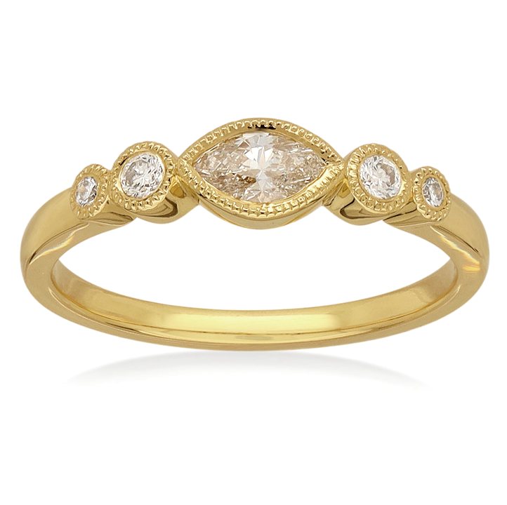18ct Yellow Gold Champagne & White Diamond Dress ring