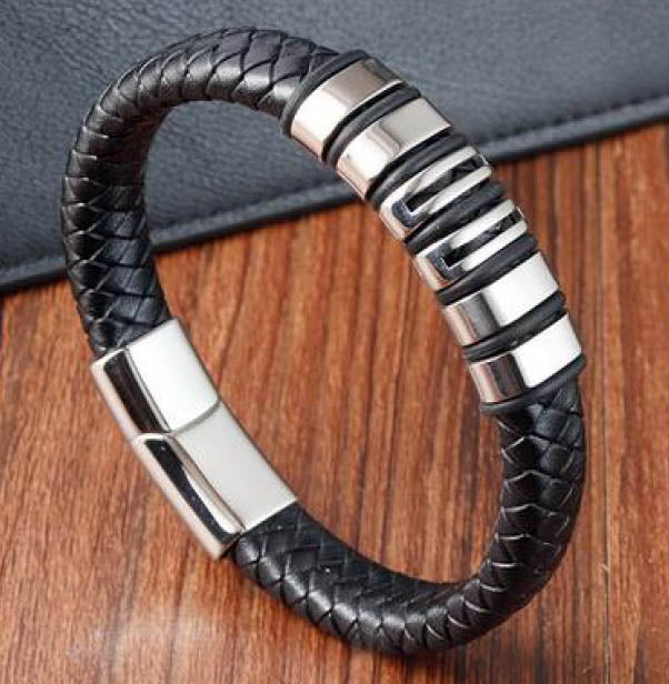 Stainless Steel Braided Leather bracelet.