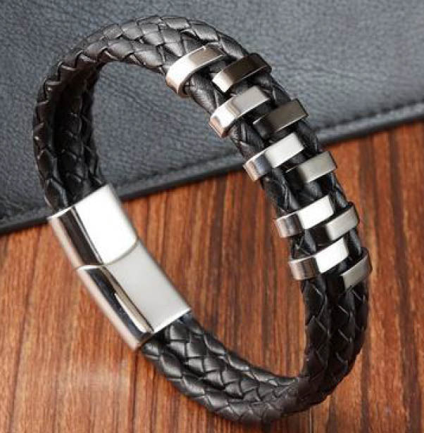 Stainless Steel Triple-Braided Leather bracelet.