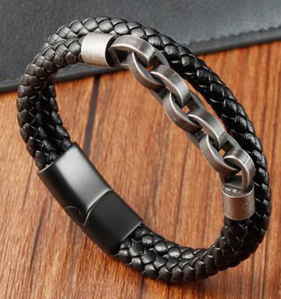 Stainless Steel Double-Braided Leather bracelet.